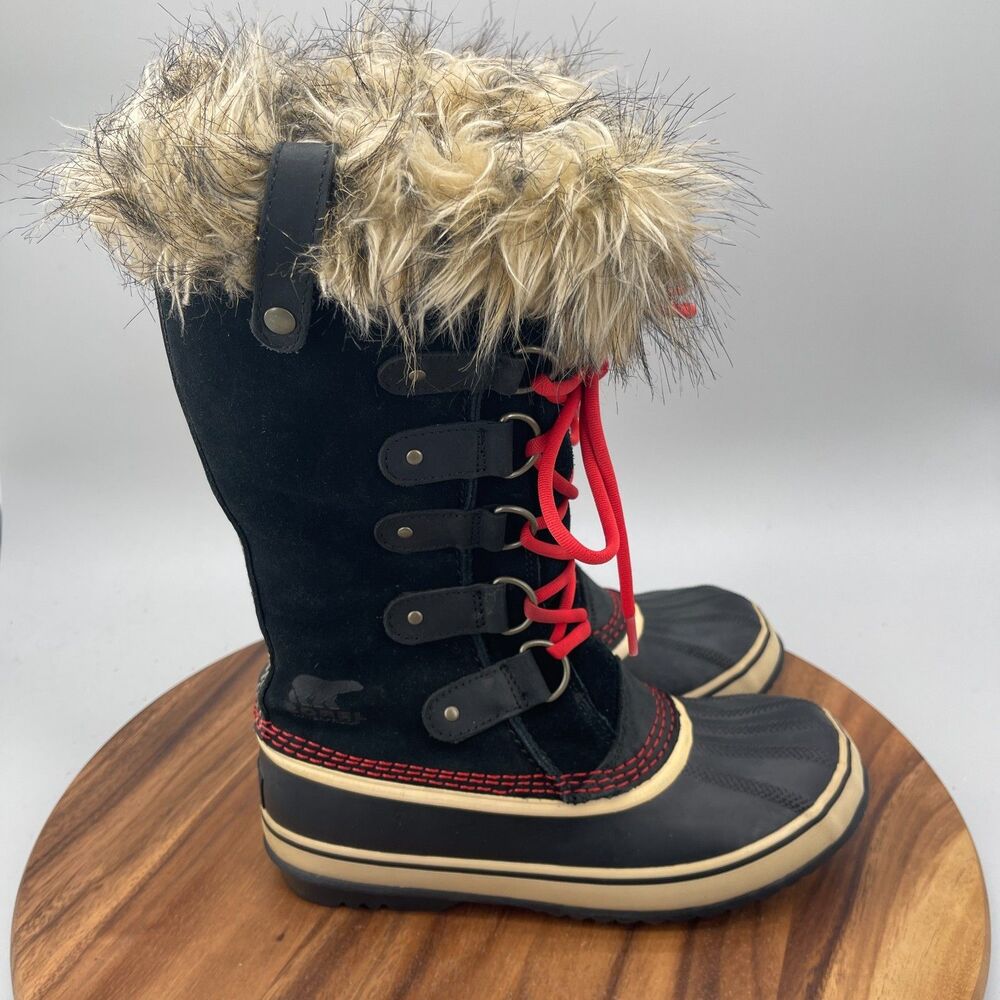 Sorel Joan Of Arc Snow Boot Womens Size 7.5 Black Suede Waterproof Faux Fur